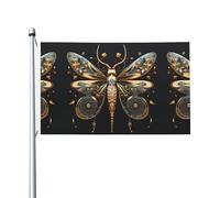 Drapeau doré délicat libellule sur fond noir imprimé double face (91,4 x 152,4 cm), grand drapeau de jardin, drapeau de décoration extérieure festive