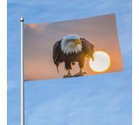 Drapeau double face 200D - 90 cm x 150 cm - Bannière lourde - Coucher de soleil doré - Aigle à tête blanche - Décoration d'extérieur avec œillets en laiton - Drapeaux de jardin pour toutes les saisons
