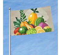 Drapeau double face 200D avec fruits et légumes frais - Décoration extérieure avec œillets en laiton - Pour toutes les saisons - 90 cm x 150 cm