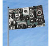 Drapeau double face 200D - Collection d'appareil photo rétro cool - Bannière de bienvenue avec œillets en laiton - Pour toutes les saisons - 90 cm x 150 cm