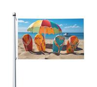Drapeau double face 3 x 5 pieds, tongs colorées, ballon de plage, drapeau de jardin amusant, bannières de bienvenue pour la maison et le jardin