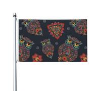 Drapeau double face 3x5 avec fleurs de hibou colorées et mandalas pour l'extérieur, décoration de jardin pour l'extérieur, fournitures de fête, décoration murale, toile de fond pour extérieur, intérie