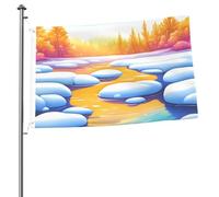 Drapeau double face « A small river in the forest » de 5,1 x 7,6 cm - Bannière d'extérieur robuste et décorative, idéale pour le jardin, la chambre et la décoration de fête