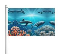 Drapeau double face avec baleines sous la mer 91 x 152 cm Drapeau d'extérieur lourd triple couche double face 90 x 152 cm Bannière de jardin en polyester