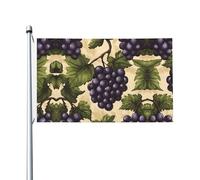 Drapeau double face avec œillets pour décoration de fête et patio Motif peinture raisin 0,9 x 1,5 m