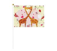 Drapeau double face avec imprimé girafe, cœur, fleur, papillon, couleurs vives, pour tournois sportifs et matchs