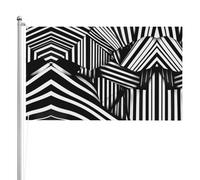 Drapeau double face avec lignes géométriques noires et blanches 0,9 x 1,5 m. Drapeau d'extérieur lourd triple couche double face, bannière de jardin en polyester.