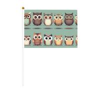 Drapeau double face avec motif hiboux de dessin animé, couleurs vives, pour tournois sportifs et matchs