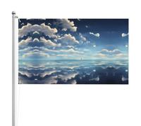 Drapeau double face avec nuages blancs sur la mer 0,9 x 1,5 m Drapeau d'extérieur lourd triple couche double face 91 x 152 cm Bannière de jardin en polyester