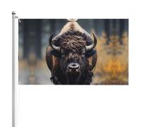 Drapeau double face Bison d'Amérique du Nord 0,9 x 1,5 m. Drapeau d'extérieur lourd triple couche double face, bannière de jardin en polyester.