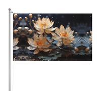 Drapeau double face bohème Lotus blanc 91 x 152 cm Drapeau extérieur lourd triple couche double face 91 x 152 cm Bannière de jardin en polyester