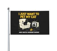 Drapeau double face « Caressez mon chat et regardez des séries policières » (90 x 150 cm), tapisserie « Caressez mon chat et regardez des séries policières » pour bureau