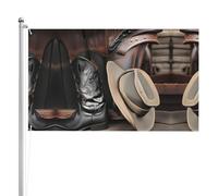 Drapeau double face Cowboy Black Hat Western Boots 0,9 x 1,5 m. Drapeau de jardin lourd triple couche double face en polyester.