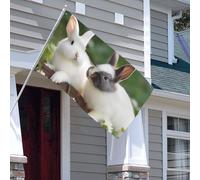 Drapeau double face de 0,9 x 1,5 m - Décoration extérieure - Deux petits lapins mignons - Drapeau de jardin lourd 200D - Œillets en laiton - Bannière extérieure pour les vacances