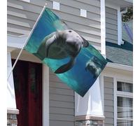Drapeau double face de 0,9 x 1,5 m - Décoration extérieure - Drapeau de lamantin d'animaux de l'océan - Drapeau de jardin lourd 200D - Œillets en laiton - Bannière extérieure pour les vacances