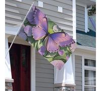 Drapeau double face de 0,9 x 1,5 m - Drapeaux d'extérieur - Beau drapeau artistique papillon violet 200D - Drapeaux de jardin lourds - Œillets en laiton - Bannière extérieure pour les vacances