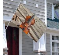 Drapeau double face de 0,9 x 1,5 m pour décoration d'extérieur, violon, partition de musique, drapeau de jardin lourd 200D, œillets en laiton, bannière extérieure pour les vacances
