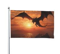 Drapeau double face de 1,2 x 1,8 m - Drapeau de cour extérieur - Mer coucher de soleil - Dragon volant - Drapeaux de jardin amusants pour la maison, le jardin, la pelouse, la décoration d'intérieur