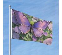 Drapeau double face de 1,2 x 1,8 m - Drapeau décoratif extérieur - Beau drapeau artistique papillon violet 200D - Drapeau de jardin lourd avec œillets en laiton - Drapeau extérieur pour les vacances