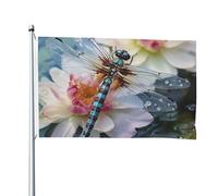 Drapeau double face de 1,2 x 1,8 m - Drapeau extérieur - Libellule lotus - Drapeaux de jardin amusants pour la maison, le jardin, la pelouse, la décoration d'intérieur/extérieur - Bannière de vacances