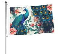Drapeau double face de 60 cm x 0,9 m pour l'extérieur - Belles fleurs de paon - Bannières de bienvenue amusantes pour la maison, le jardin, la cour, la pelouse, la décoration d'intérieur/extérieur