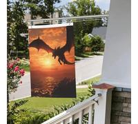 Drapeau double face de 60 x 0,9 cm - Drapeau extérieur - Mer coucher de soleil - Dragon volant - Bannière amusante de bienvenue pour la maison, le jardin, la cour, la pelouse, la décoration