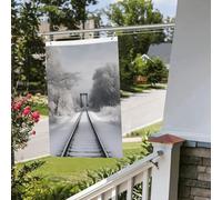 Drapeau double face de 60 x 0,9 cm pour extérieur, chemin de train enneigé, bannières de bienvenue amusantes pour la maison, le jardin, la cour, la pelouse, décoration d'intérieur/extérieur, bannière