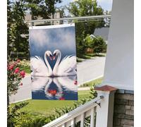 Drapeau double face de 60 x 0,9 cm pour extérieur, Saint-Valentin, couple de cygnes en forme de cœur, bannières de bienvenue amusantes pour la maison, le jardin, la cour, la pelouse, décoration
