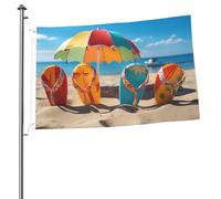 Drapeau double face de 60 x 0,9 cm pour l'extérieur de la cour, tongs colorées, ballon de plage, bannières de bienvenue amusantes pour la maison, le jardin, la cour, la pelouse, décoration d'intérieur
