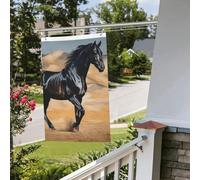 Drapeau double face de 61 cm x 0,9 m - Drapeau d'extérieur - Cheval arabe noir - Bannière de bienvenue amusante pour la maison, le jardin, la cour, la pelouse, la décoration d'intérieur/extérieur