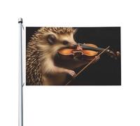 Drapeau double face de 91 x 152 cm - Drapeau extérieur - Drapeau de cour - Hérisson - Musique - Violon - Drapeau de jardin amusant - Bannières de bienvenue pour la maison et le jardin
