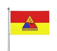 Drapeau double face de l'armée des États-Unis, 2e division blindée, durable, extérieur, 0,9 x 1,5 m, bannières décoratives pour patio et intérieur, drapeaux amusants 3by5 pour fête à la maison