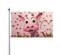 Drapeau double face de vache rose avec imprimé fraises de 0,9 x 1,5 m, léger et inaltérable avec boutonnières, idéal pour les fêtes en plein air et les jardins.