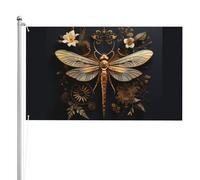 Drapeau double face doré avec libellule exquise 0,9 x 1,5 m. Drapeau d'extérieur lourd triple couche double face, bannière de jardin en polyester.