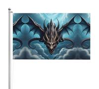 Drapeau double face Dragon volant 0,9 x 1,5 m. Drapeau d'extérieur lourd triple couche double face, bannière de jardin en polyester.
