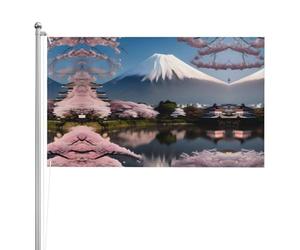 Drapeau double face du Mont Fuji au début du printemps 91 x 152 cm Drapeau extérieur lourd triple couche double face 90 x 152 cm Bannière de jardin en polyester