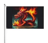 Drapeau double face du Roi Dragon dans le feu 0,9 x 1,5 m. Drapeau d'extérieur lourd triple couche double face, bannière de jardin en polyester.