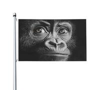 Drapeau double face en forme de gorille mélancolique de 0,9 x 1,5 m - Bannière robuste pour décoration extérieure et de jardin, impression double face, facile à installer