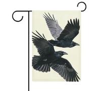 Drapeau double face en toile de jute avec deux corbeaux volants pour jardin, maison, cour, extérieur, vacances saisonnières, 30,5 x 45,7 cm