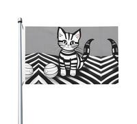 Drapeau double face imprimé chat balle de jeu - 0,9 x 1,5 m, convient pour une utilisation en intérieur et en extérieur, festif/événement/décoration d'intérieur (sans poteau)