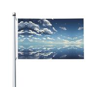Drapeau double face imprimé ciel bleu et nuages blancs de 0,9 x 1,5 m, léger et inaltérable avec boutonnières, idéal pour les fêtes en plein air et les jardins.