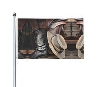 Drapeau double face imprimé cowboy bottes western chapeau noir - 0,9 x 1,5 m, convient pour une utilisation en intérieur et en extérieur, festif/événement/décoration d'intérieur (sans poteau)