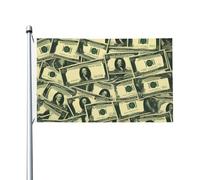 Drapeau double face imprimé de nombreux dollars de dessin animé, 0,9 x 1,5 m, léger et résistant aux couleurs avec boutonnières, idéal pour les fêtes en plein air et les jardins.