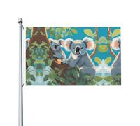 Drapeau double face imprimé deux koalas heureux - 0,9 x 1,5 m, convient pour une utilisation en intérieur et en extérieur, festif/événement/décoration d'intérieur (sans poteau)