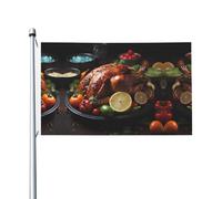 Drapeau double face imprimé dinde rôtie tentalisante (91,4 x 152,4 cm), grand drapeau de jardin, drapeau de décoration extérieure festive