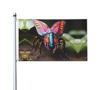 Drapeau double face imprimé d'insectes étranges de 0,9 x 1,5 m, léger et résistant aux couleurs avec boutonnières, idéal pour les fêtes en plein air et les jardins.
