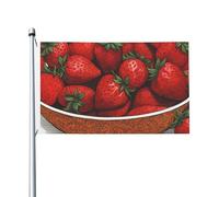Drapeau double face imprimé fraises mignonnes de 0,9 x 1,5 m, léger et inaltérable avec boutonnières, idéal pour les fêtes en plein air et les jardins.