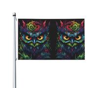 Drapeau double face imprimé hibou sur fond noir 0,9 x 1,5 m, léger et inaltérable avec boutonnières, idéal pour les fêtes en plein air et les jardins.