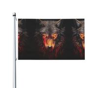 Drapeau double face imprimé loup rouge en colère - 0,9 x 1,5 m (sans poteau), convient pour une utilisation en intérieur et en extérieur, festif/événement/décoration d'intérieur