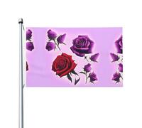Drapeau double face imprimé roses rouges et violettes (91,4 x 152,4 cm), grand drapeau de jardin, décoration extérieure festive
